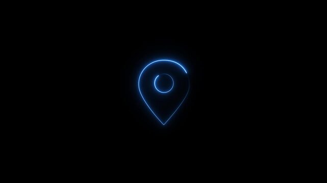 Glowing neon location icon animation, Abstract location glowing neon icon fast tracking map pin icon animation, on black background with 4k video motion,