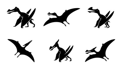 Pterodactyl Silhouettes, Flying Dinosaur Icons, Prehistoric Creature Vector Set © Ashim