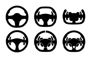 Steering Wheel Icons Set, Automotive Control Symbols, Driving Interface Elements, Vector Graphics © Ashim