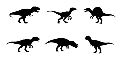 Dinosaur Silhouettes Vector Set: Prehistoric Creatures Collection for Kids and Education © Ashim
