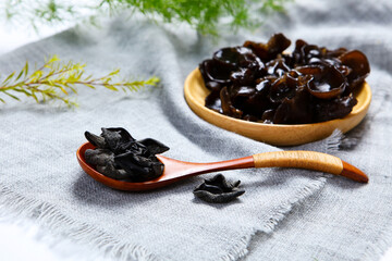 Dried black wood ear fungus raw ingredient © ads