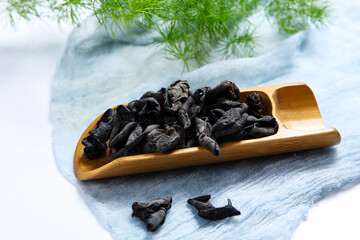 Dried black wood ear fungus raw ingredient © ads