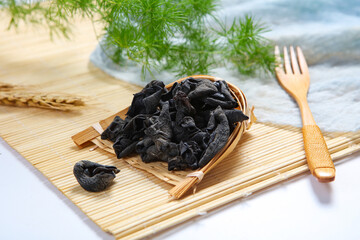 Dried black wood ear fungus raw ingredient © ads