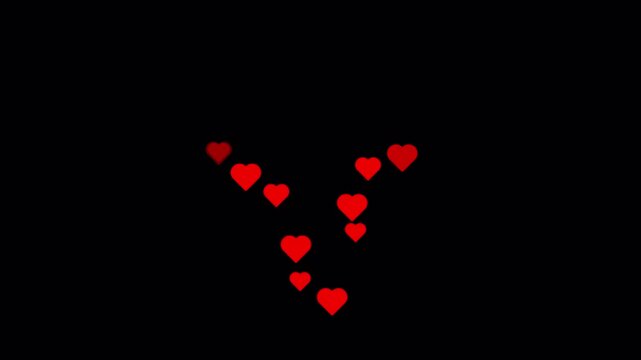 Seamless Looping Center Screen Volcanic Eruption Parabolic Pure Red Hearts Fountain Overlay Animation 10 Seconds Loop in 4K UHD