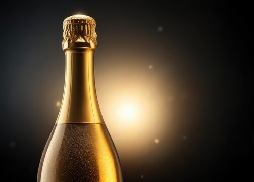 Closeup of champagne bottle with delicate gold foil