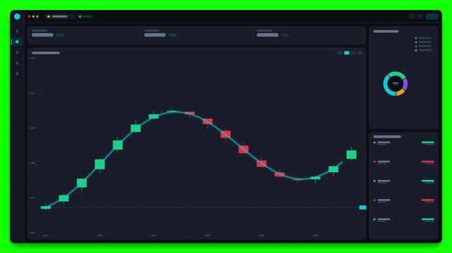 Six financial trading dashboard interfaces on green screen background