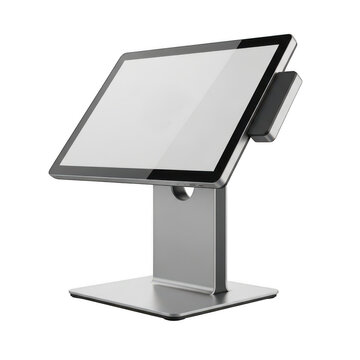 Modern POS terminal with card reader isolated on white background