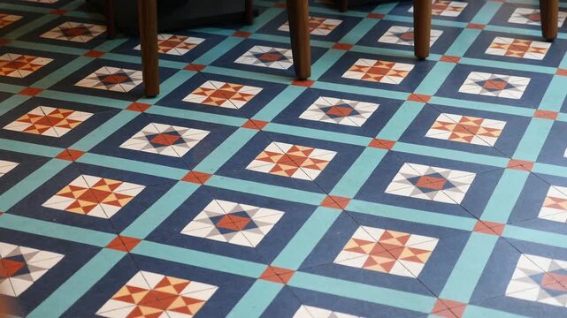 Colorful tile pattern in a cafe