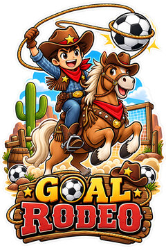 Goal Rodeo Cowboy Soccer Sticker, rodeo cowboy, cowboy mascot, soccer sticker, football sticker, soccer, football, cowboy character, western mascot, soccer mascot, football mascot, goal celebration, s