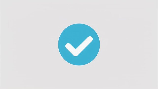 A bright blue circle with a white checkmark inside, signifying a successful confirmation or verification on a clean, light background, conveying a positive outcome