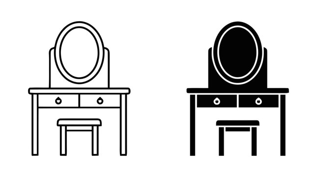 Vector illustration of makeup vanity table with mirror and stool icon a transparent background