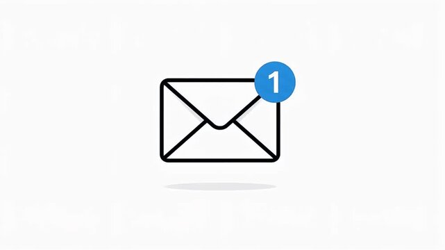 Simple and clean illustration of an email icon with a notification bubble indicating one new message, perfect for digital communication and online services