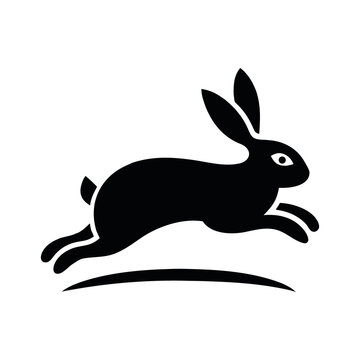 Black silhouette of a jumping rabbit isolated on a white background