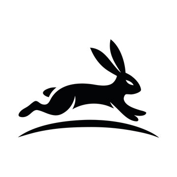 Black silhouette of a running rabbit icon isolated on a white background