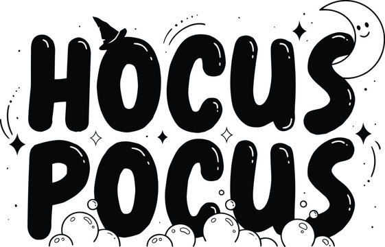 Fun magical spell text hocus pocus with stars and bubbles