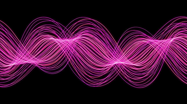 Abstract background with glowing neon pink wavy lines forming dynamic sinusoidal patterns