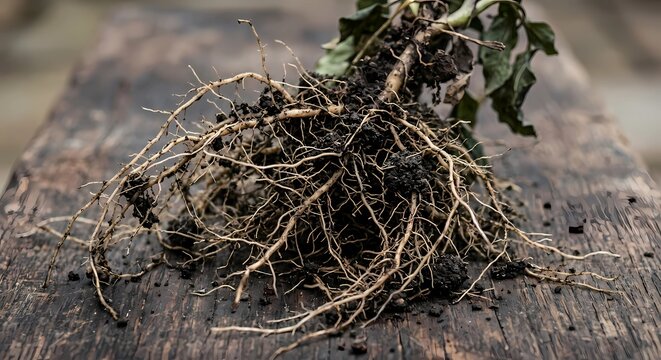 Detailed Macro Close-Up of Uprooted Plant Root System