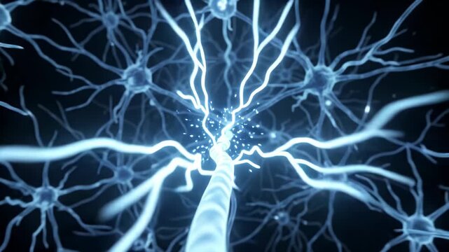 3D Animation Neurons in the Brain. Nerve Cells Sending Electrical and Chemical Signals. Synapse Process Inside the Nervous System. Brain Network, Neurotransmitter Impulses.