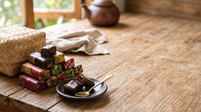 Traditional Indonesian Dodol Garut Sweets on Wooden Table