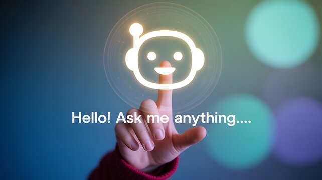 Hand-Touching Chatbot Icon with AI Assistant Interface