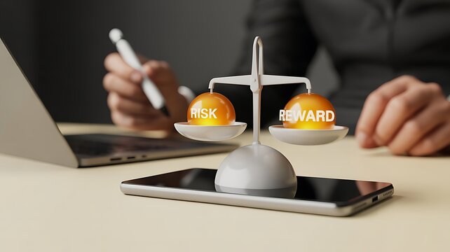 Balance Scale Weighing Risk and Reward Concept on Desk