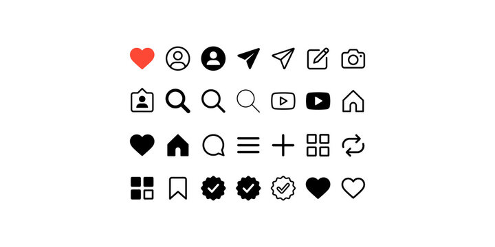 Diverse set of outline social media navigation icons featuring heart and profile symbols for digital interface design.