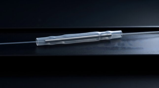 A reinforced fiber optic splice sleeve cradles fragile glass threads on a dark background, a metaphor for strengthening delicate human connections and safeguarding data.