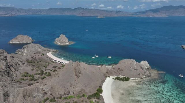 Aerial view of pink beach of Padar island in Komodo national park, Indonesia