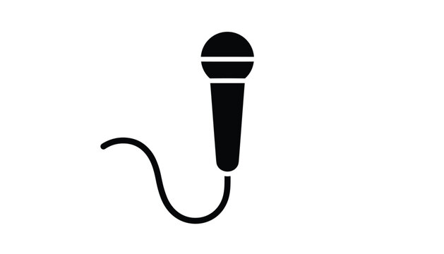 Simple black silhouette icon of a handheld dynamic vocal microphone with a curved cable isolated on a clean white background.