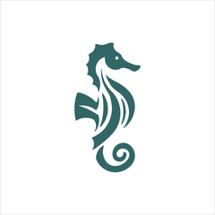 Minimalist dark green seahorse vector icon simple marine animal design isolated on white transparent PNG background © SW MEDIA