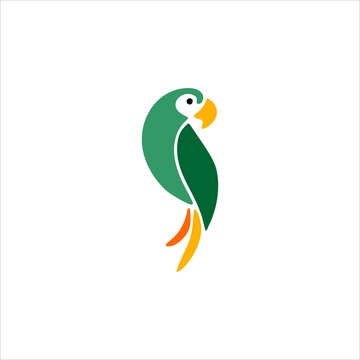 Minimalist green tropical parrot vector icon clean simple bird design isolated on white transparent PNG background
