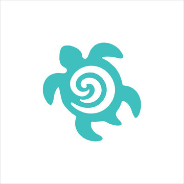 Minimalist turquoise sea turtle vector icon simple spiral animal design isolated on white transparent PNG background