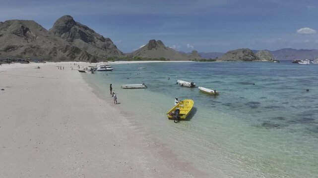 Aerial view of pink beach of Padar island in Komodo national park, Indonesia