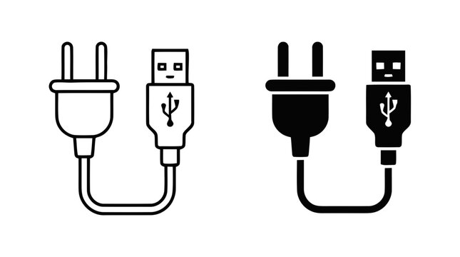Vector illustration of power plug and usb cable icon vector illustration on a transparent background