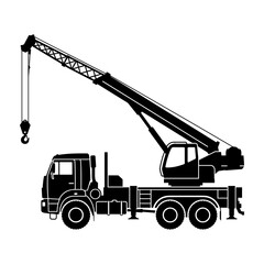 Truck mounted crane with boom and hook on white background industrial equipment © Imageora