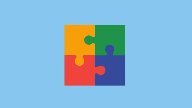 Pieces Of Jigsaw Puzzle, Working Together, Teamwork Concept 2d Animation with Alpha Matte