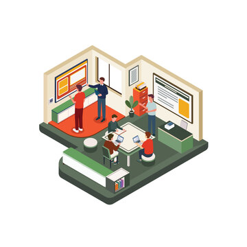 Isometric Interactive Teaching Session with Laptop Users and Active Student Participation