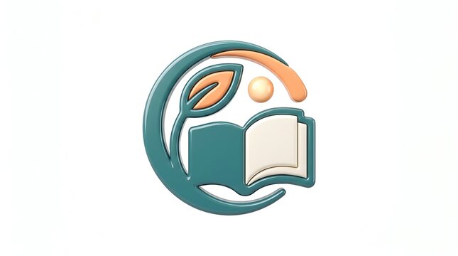 Stylized open book icon with leaf design representing education