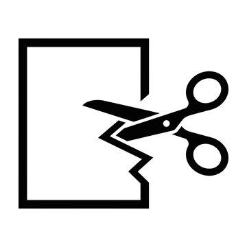 Scissors cutting paper icon showing a dotted line for coupon or voucher removal
