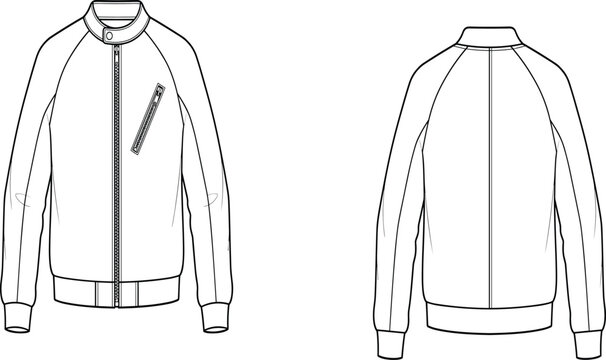 Bomber jacket fashion flat sketch vector illustration template front and back view