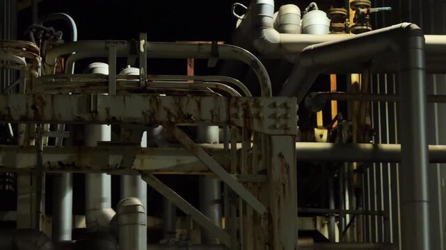 Industrial piping and weathered steel framework at a factory in Kawasaki Japan