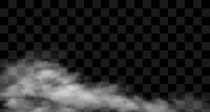 White fog or smoke on dark copy space background. Realistic vector illustration. Abstract mist texture