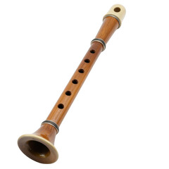 Wooden classical recorder instrument on white background with musical instrument © FOYSAL