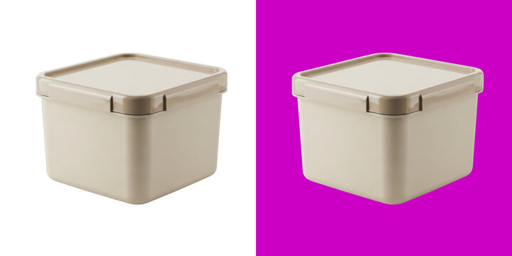 Beige plastic food storage container with lid square box transparent png