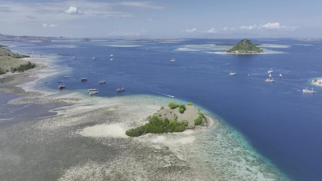 Aerial view of the natural scenery of the coral atoll of Kelor Island in the East Nusa Tenggara Islands, Indonesia