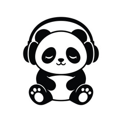 Cute panda bear relaxing with large headphones illustration © joya