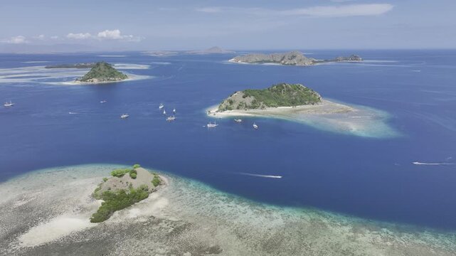 Aerial view of the natural scenery of the coral atoll of Kelor Island in the East Nusa Tenggara Islands, Indonesia