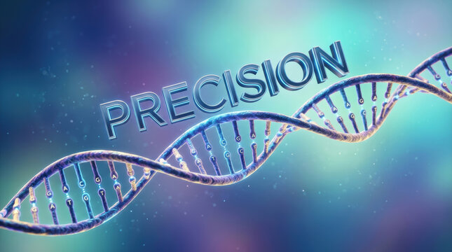 Precision gene editing therapies concept with glowing DNA strand and scientific technology background conveys advanced medical research