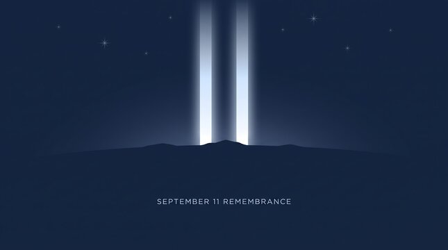 September 11 remembrance light beams shining into night sky vector background illustration