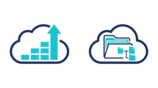 Cloud business growth and file storage management icons with data organization file system growth chart folder structure digital storage cloud computing